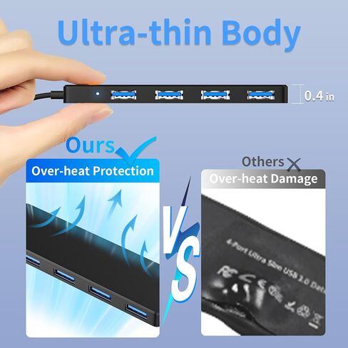 موزع USB 3.0، 4 منافذ USB A موسع USB صغير رفيع للغاية، محور USB متعدد لأجهزة الكمبيوتر المحمول، الكمبيوتر الشخصي، Xbox، محرك أقراص فلاش، HDD، وحدة التحكم، الطابعة، الكاميرا، لوحة المفاتيح، الماوس والمزيد in Saudi Arabia