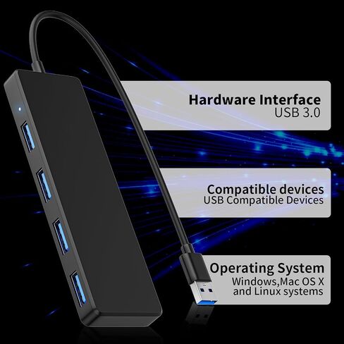 موزع USB 3.0، 4 منافذ USB A موسع USB صغير رفيع للغاية، محور USB متعدد لأجهزة الكمبيوتر المحمول، الكمبيوتر الشخصي، Xbox، محرك أقراص فلاش، HDD، وحدة التحكم، الطابعة، الكاميرا، لوحة المفاتيح، الماوس والمزيد in Saudi Arabia