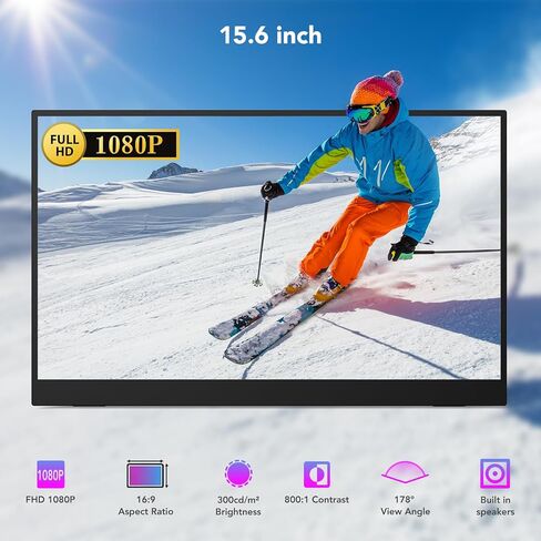 شاشة Eyoyo المحمولة 15.6 بوصة IPS 1080P شاشة تعمل باللمس USB-C HDMI شاشة ألعاب مع حامل قابل للتعديل 180 درجة ومكبرات صوت شاشة خارجية لأجهزة الكمبيوتر المحمول والهاتف Xbox PS5 in Kuwait