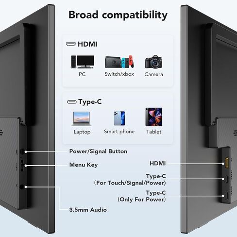 شاشة Eyoyo المحمولة 15.6 بوصة IPS 1080P شاشة تعمل باللمس USB-C HDMI شاشة ألعاب مع حامل قابل للتعديل 180 درجة ومكبرات صوت شاشة خارجية لأجهزة الكمبيوتر المحمول والهاتف Xbox PS5 in Kuwait