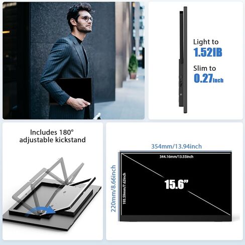 شاشة Eyoyo المحمولة 15.6 بوصة IPS 1080P شاشة تعمل باللمس USB-C HDMI شاشة ألعاب مع حامل قابل للتعديل 180 درجة ومكبرات صوت شاشة خارجية لأجهزة الكمبيوتر المحمول والهاتف Xbox PS5 in Kuwait