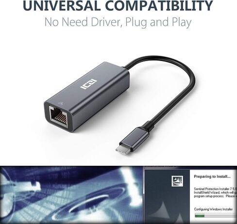 محول ICZI USB C إلى Ethernet، محول شبكة من الألومنيوم Thunderbolt 3 إلى 10/100/1000 Gigabit LAN RJ45 متوافق مع Apple MacBook Pro وiPad Pro 2019 وGalaxy S9 والمزيد - رمادي in Saudi Arabia