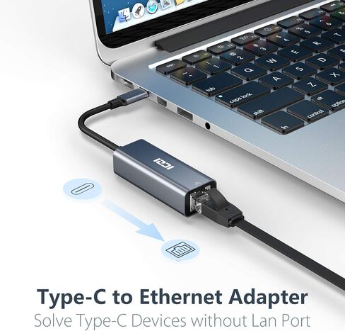 محول ICZI USB C إلى Ethernet، محول شبكة من الألومنيوم Thunderbolt 3 إلى 10/100/1000 Gigabit LAN RJ45 متوافق مع Apple MacBook Pro وiPad Pro 2019 وGalaxy S9 والمزيد - رمادي in Saudi Arabia