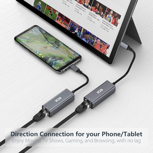 محول ICZI USB C إلى Ethernet، محول شبكة من الألومنيوم Thunderbolt 3 إلى 10/100/1000 Gigabit LAN RJ45 متوافق مع Apple MacBook Pro وiPad Pro 2019 وGalaxy S9 والمزيد - رمادي in Saudi Arabia