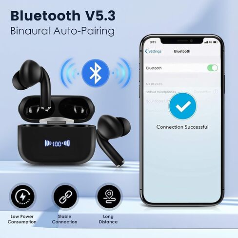 Wireless Earbuds Bluetooth 5.3 Headphones,Stereo Sound Ear Buds with ENC Call Noise Cancelling Mic,48H Playtime LED Display Earphones for Phones Pad Laptop Computer in Saudi Arabia