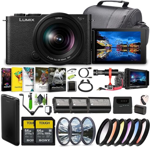 Panasonic LUMIX S9 Mirrorless Full-Frame Camera with 20-60mm F3.5-5.6 L Mount Lens - Black -Bundle with 2X 64GB Memory Card + Lilliput 7" Full HD Monitor + Video LED Light+ Rode Microphone and More in Saudi Arabia