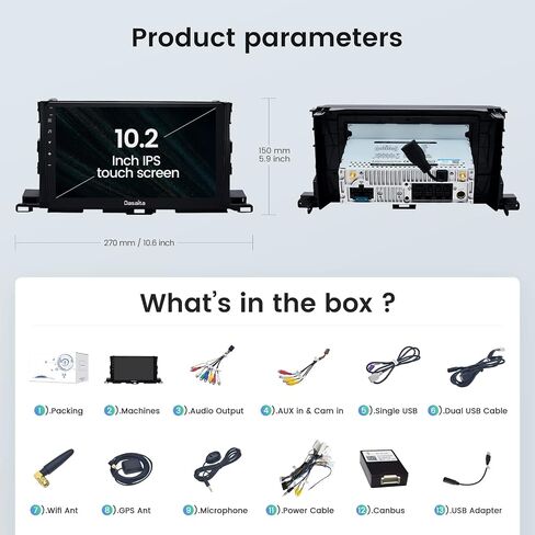 Dasaita with Scout HD 10.2" Android Car Radio for Toyota Highlander 2015 2016 2017 2018 2019 Carplay Android Auto IPS Touch Screen Car Stereo GPS Navigation 4G RAM 64G ROM 1280x720 Head Unit in Saudi Arabia
