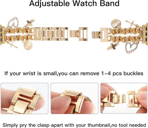 Stylish Metal Bands Compatible with Apple Watch Band 49/45/44/42mm 41/40/38mm Women,Cuban Chain Band with Cute Pendants Love Cross Charms Strap for iWatch Series 9 8 7 6 5 4 3 2 SE Ultra 2 in Saudi Arabia