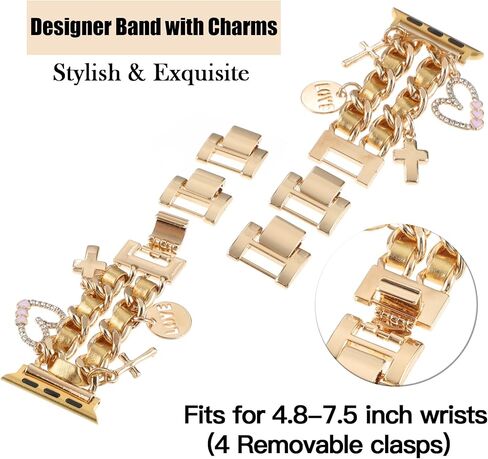 Stylish Metal Bands Compatible with Apple Watch Band 49/45/44/42mm 41/40/38mm Women,Cuban Chain Band with Cute Pendants Love Cross Charms Strap for iWatch Series 9 8 7 6 5 4 3 2 SE Ultra 2 in Saudi Arabia