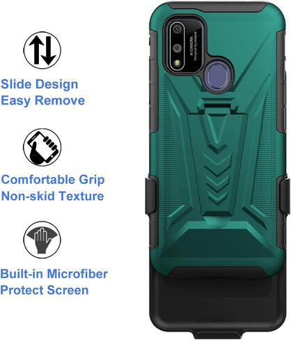 Ailiber متوافق مع حافظة Coolpad Suva، حافظة Coolpad Suva (Boost Mobile) مع واقي شاشة، حافظة بمشبك حزام دوار مع مسند، غطاء عالي التحمل مقاوم للصدمات لكامل الجسم من أجل Suva-Green in Saudi Arabia