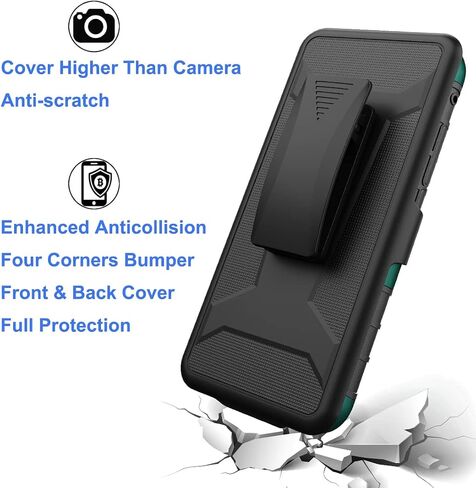 Ailiber متوافق مع حافظة Coolpad Suva، حافظة Coolpad Suva (Boost Mobile) مع واقي شاشة، حافظة بمشبك حزام دوار مع مسند، غطاء عالي التحمل مقاوم للصدمات لكامل الجسم من أجل Suva-Green in Saudi Arabia