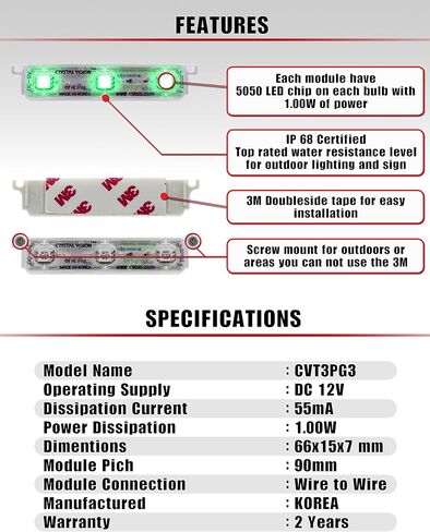 Crystal Vision Korean Genuine 5050 Bright LED Module StoreFront Window Kit/Plug-in and Play Pre-Installed/ 50W Made in Korea w/Warranty (RGB 25ft) in Saudi Arabia