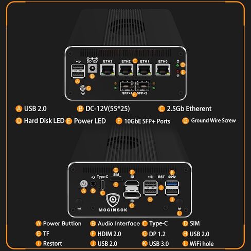 جهاز جدار الحماية الصغير 10 جيجابت كمبيوتر صغير مع SFP +، Intel Alder Lake N100 (4C/4T) 4xIntel I226-V 2.5 جيجابت 2 * Intel 82599ES 10 جيجابت جدار الحماية LTE راوتر يدعم AES-NI 8 جيجا DDR5 128 جيجا NVMe SSD in Saudi Arabia