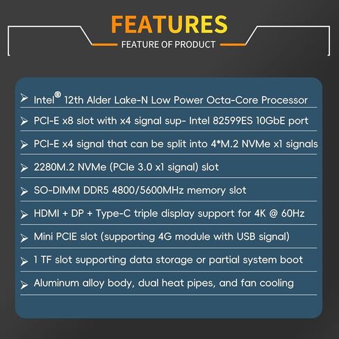 جهاز جدار الحماية الصغير 10 جيجابت كمبيوتر صغير مع SFP +، Intel Alder Lake N100 (4C/4T) 4xIntel I226-V 2.5 جيجابت 2 * Intel 82599ES 10 جيجابت جدار الحماية LTE راوتر يدعم AES-NI 8 جيجا DDR5 128 جيجا NVMe SSD in Saudi Arabia