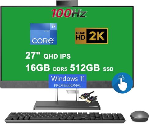 Lenovo IdeaCentre AIO 5 All-in-One Desktop | 27" QHD IPS Anti-Glare Touch 350nits 100Hz | Intel 14-core i7-12700H Processor | 16GB DDR5 1TB SSD | 5MP+ IR Camera JBL Win11Pro Grey + HDMI Cable in Saudi Arabia