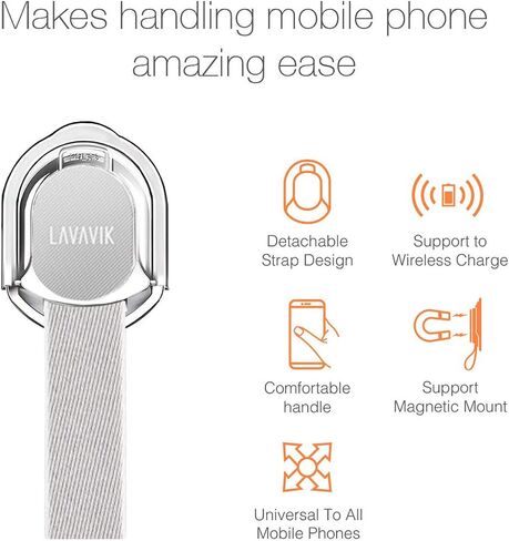 Magnetic Phone Ring Holder, Removable Ergonomic Finger Loop Kickstand with Strap, Phone Gripper for Back of Phone Cases, Compatible with Wireless Charging in Saudi Arabia