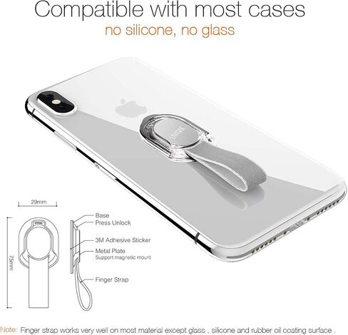 Magnetic Phone Ring Holder, Removable Ergonomic Finger Loop Kickstand with Strap, Phone Gripper for Back of Phone Cases, Compatible with Wireless Charging in Saudi Arabia