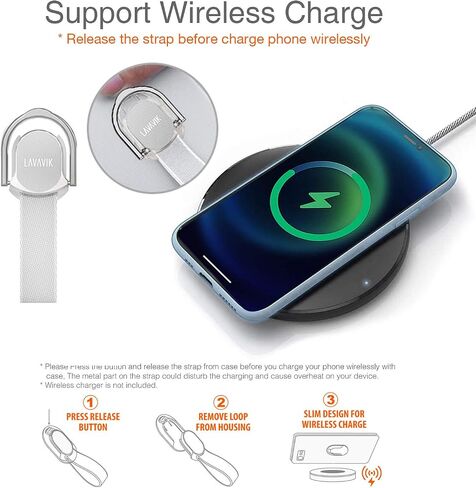 Magnetic Phone Ring Holder, Removable Ergonomic Finger Loop Kickstand with Strap, Phone Gripper for Back of Phone Cases, Compatible with Wireless Charging in Saudi Arabia