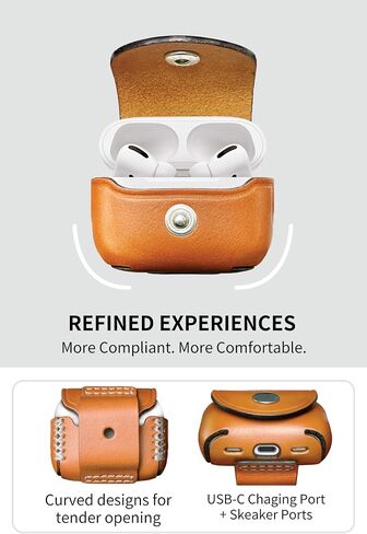 حافظة جلدية واقية ممتازة لجهاز Apple AirPods Pro 2 - غطاء مصنوع يدويًا مع حلقة حزام ومنافذ حبل مع حامل مشبك لحزام الحقيبة، متوافق مع Apple AirPod Pro Gen 2 (أسود) in Kuwait