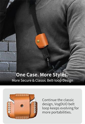حافظة جلدية واقية ممتازة لجهاز Apple AirPods Pro 2 - غطاء مصنوع يدويًا مع حلقة حزام ومنافذ حبل مع حامل مشبك لحزام الحقيبة، متوافق مع Apple AirPod Pro Gen 2 (أسود) in Kuwait