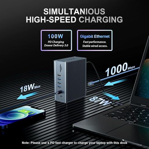 16 in 1 USB C Dock, USB C Docking Station, Quadruaple Display Multiport Hub for Laptop and Tablet(10Gbps USB-A/C 3.1, SD/TF Card Reader, 3*HDMI, 100W PD,Gigabit Ethernet, Audio) in Saudi Arabia