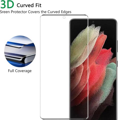 [2+2 Pack] Galaxy S21 Ultra 5G Tempered Glass Screen Protector [9H Hardness][Ultrasonic Fingerprint Unlock][3D Curved] for Samsung Galaxy S21 Ultra 5G HD Tempered Glass Protector in Saudi Arabia