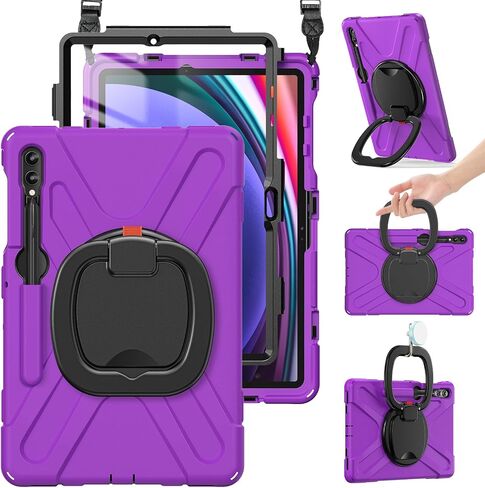 BRAECN Case for Samsung Galaxy Tab S9 FE+/S9+/S9 Plus 12.4 Inch 2023, Heavy Duty Silicone Case with Screen Protector, S Pen Holder, Stable Kickstand,Shoulder Strap for Galaxy Tab S8+/S7 FE/S7+, Black in Saudi Arabia