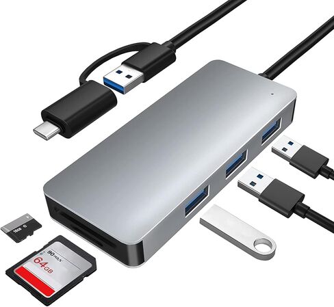 محور USB، محول محور USB C ذو 3 منافذ يدعم وظيفة OTG، محور USB 3.0 5 في 1 مع كابل 25 سم، 3 منافذ USB 3.0، بطاقة SD/TF متوافقة مع Matebook، Mac OS، Windows، Linux، Vista، المزيد من الأجهزة من النوع C . in Kuwait