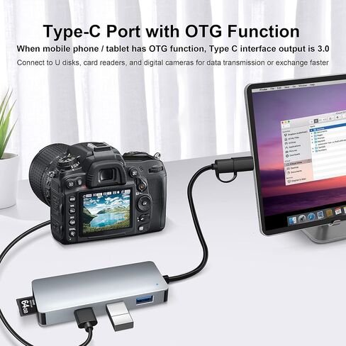 محور USB، محول محور USB C ذو 3 منافذ يدعم وظيفة OTG، محور USB 3.0 5 في 1 مع كابل 25 سم، 3 منافذ USB 3.0، بطاقة SD/TF متوافقة مع Matebook، Mac OS، Windows، Linux، Vista، المزيد من الأجهزة من النوع C . in Kuwait