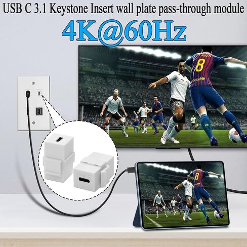 QIANRENON 10 جيجابت في الثانية USB C كيستون جاك محول USB3.1 نوع C أنثى إلى أنثى مقبس حجر الزاوية USB C كيستون لوحة الحائط وحدة موصل 100 واط شحن، للوحة التصحيح لوحة الحائط، أبيض، قطعتان in Saudi Arabia