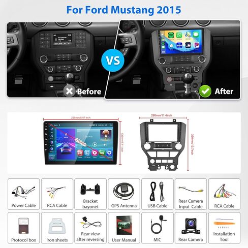 2G 64G لسيارة Ford Mustang 2015-2020 Android Stereo Radio Carplay، Rimoody 9 بوصة شاشة تعمل باللمس Android Auto Mirror Link Bluetooth FM/RDS GPS WiFi HiFi SWC كاميرا احتياطية in Kuwait