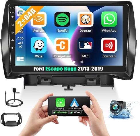 [2+64G] ستيريو سيارة Android 13 لسيارة Ford Escape Kuga 2013-2019 مع Carplay اللاسلكي وAndroid Auto، راديو سيارة بشاشة تعمل باللمس 9 بوصة مع GPS WiFi Bluetooth FM/RDS SWC AUX-in+AHD كاميرا احتياطية in Saudi Arabia