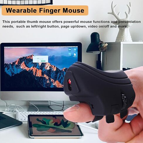 ماوس لاسلكي بلوتوث ماوس حلقي محمول يمكن ارتداؤه وقابل لإعادة الشحن، ماوس إصبع صغير مريح 1000 نقطة في البوصة، ماوس إبهام خفيف الوزن محمول باليد لأجهزة الكمبيوتر المحمول والكمبيوتر اللوحي والكمبيوتر والهاتف iOS Windows in Kuwait