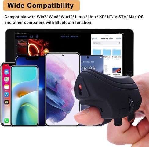 ماوس لاسلكي بلوتوث ماوس حلقي محمول يمكن ارتداؤه وقابل لإعادة الشحن، ماوس إصبع صغير مريح 1000 نقطة في البوصة، ماوس إبهام خفيف الوزن محمول باليد لأجهزة الكمبيوتر المحمول والكمبيوتر اللوحي والكمبيوتر والهاتف iOS Windows in Kuwait