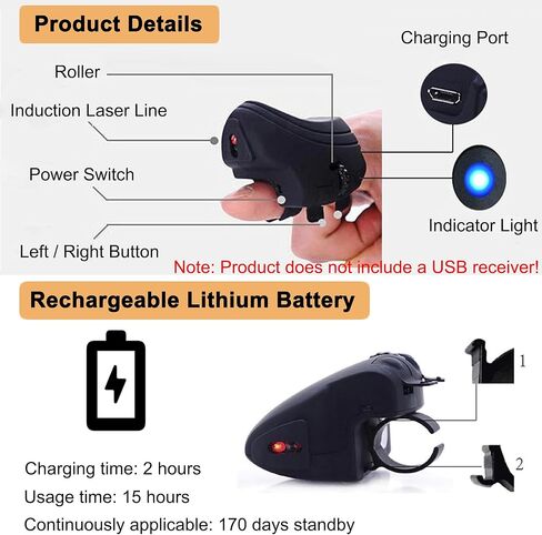 ماوس لاسلكي بلوتوث ماوس حلقي محمول يمكن ارتداؤه وقابل لإعادة الشحن، ماوس إصبع صغير مريح 1000 نقطة في البوصة، ماوس إبهام خفيف الوزن محمول باليد لأجهزة الكمبيوتر المحمول والكمبيوتر اللوحي والكمبيوتر والهاتف iOS Windows in Kuwait