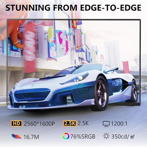 شاشة ألعاب محمولة مقاس 16 بوصة 2.5K 165HZ 2560x1600 QHD USB-C HDMI شاشة خارجية ثانية لأجهزة الكمبيوتر المحمول، توصيل وتشغيل HDR، الكمبيوتر الشخصي، هاتف Mac، PS، Xbox، Swich in Kuwait
