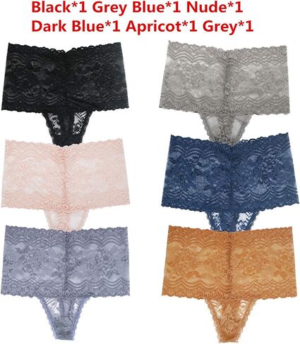 High Waist Lace Thongs Underwear For Women Plus Size Floral High Rise Lacy Retro Thong Pantie Pack of 6 in Saudi Arabia