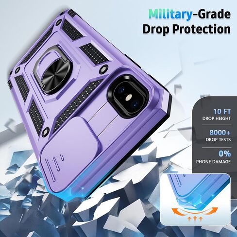 for iPhone Xs Max Case with Slide Lens Cover, HD Screen Protector, Military Grade Drop Protection, Magnetic Rotated Ring Holder Kickstand Phone Case (Black) in Saudi Arabia
