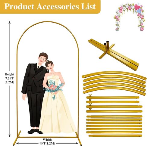 Arch Backdrop Stand Set of 2, 7.2FT 6FT Metal Gold Wedding Arch Frame Balloon Stand for Birthday Party Baby Shower Ceremony Decoration in Saudi Arabia