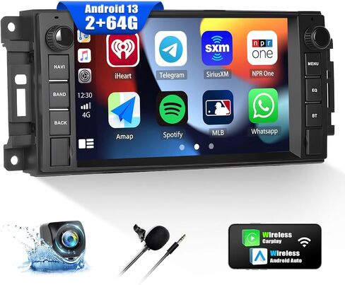 [2+64G] ستيريو سيارة Android 13 لسيارة Jeep Wrangler JK/Dodge RAM/Chrysler 300C/Chevrolet مع Carplay اللاسلكي وAndroid Auto، راديو سيارة بشاشة لمس 7 بوصة مع BT FM/RDS HiFi WiFi GPS Dual USB+كاميرا احتياطية in Saudi Arabia
