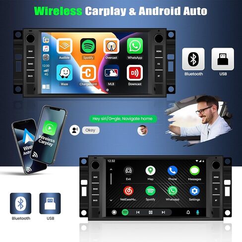 [2+64G] ستيريو سيارة Android 13 لسيارة Jeep Wrangler JK/Dodge RAM/Chrysler 300C/Chevrolet مع Carplay اللاسلكي وAndroid Auto، راديو سيارة بشاشة لمس 7 بوصة مع BT FM/RDS HiFi WiFi GPS Dual USB+كاميرا احتياطية in Saudi Arabia