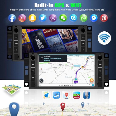 [2+64G] ستيريو سيارة Android 13 لسيارة Jeep Wrangler JK/Dodge RAM/Chrysler 300C/Chevrolet مع Carplay اللاسلكي وAndroid Auto، راديو سيارة بشاشة لمس 7 بوصة مع BT FM/RDS HiFi WiFi GPS Dual USB+كاميرا احتياطية in Saudi Arabia