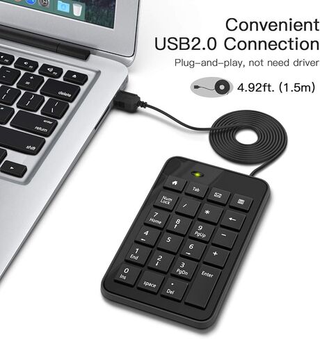 لوحة أرقام سلكية - 23 مفتاحًا لوحة مفاتيح رقمية نسخة مطورة من 10 مفاتيح USB لوحة مفاتيح المحاسبة المالية Numpad متوافقة مع أجهزة الكمبيوتر المحمول، وأجهزة الكمبيوتر الشخصية، وأجهزة Macbook، وأجهزة الكمبيوتر المحمول، وسطح المكتب، وSurface Pro in Saudi Arabia