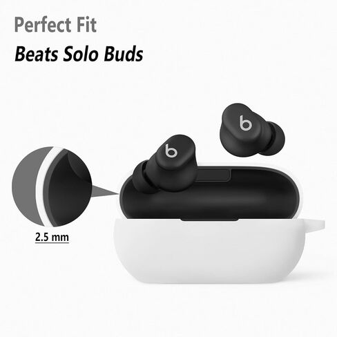 Geiomoo Silicone Case for Beats Solo Buds, Protective Cover with Carabiner (Black) in Saudi Arabia
