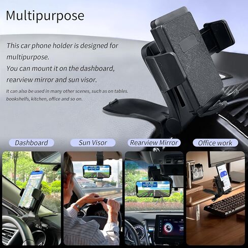 حامل هاتف عالمي للسيارة. [مشبك ومشبك أوسع لا يسقط أبدًا] حامل هاتف للوحة قيادة سيارتك، ومرآة الرؤية الخلفية، وواقي من الشمس، والطاولات. حامل هاتف خلوي لهواتف iPhone وAndroid وجميع الهواتف الذكية in Kuwait
