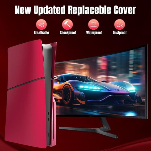 لوحات غطاء لجهاز PS5 Slim Disc Edition لجهاز PS5 Slim Premium ABS لوحات بديلة مضادة للخدش والغبار حافظة واقية لجهاز Playstation 5 Slim Accessories باللون الأحمر in Kuwait