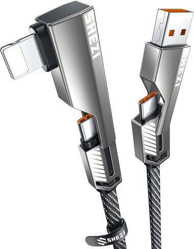 4-in-1 [Upgraded] USB C Cable 55W 3FT, 90 Degree Fast Charging Nylon Braided for iPhone iPad Charger Cord Right Angle [480Mbps Data Sync] Multi Charging Cable Combo with L/USB C/USB A Ports in Saudi Arabia