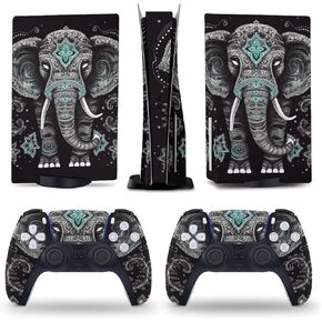 Vintage Indian Lotus Elephant 5 Skin Console and Controller Accessories Cover Skins Anime Vinyl Cover Sticker Full Set for 5 Disc Edition