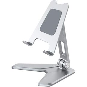 Yingshi Full Aluminum Quality Silver Tablet Stand Adjustable Holder with Soft Pad 4.5 to 12.9 Inches for iPhone Samsung Galaxy Android Smartphone iPad Office Surface