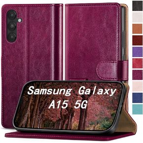 for Samsung Galaxy A15 5G Phone case[RFID Blocking Leather],[3 Credit Card Slot] Flip Folio Book Shockproof Protector,Holder Stand cases,Women Men for Samsung A15 Wallet Cover,Wine Red
